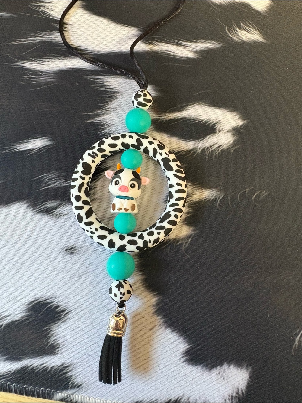 Cow Print car mirror charm